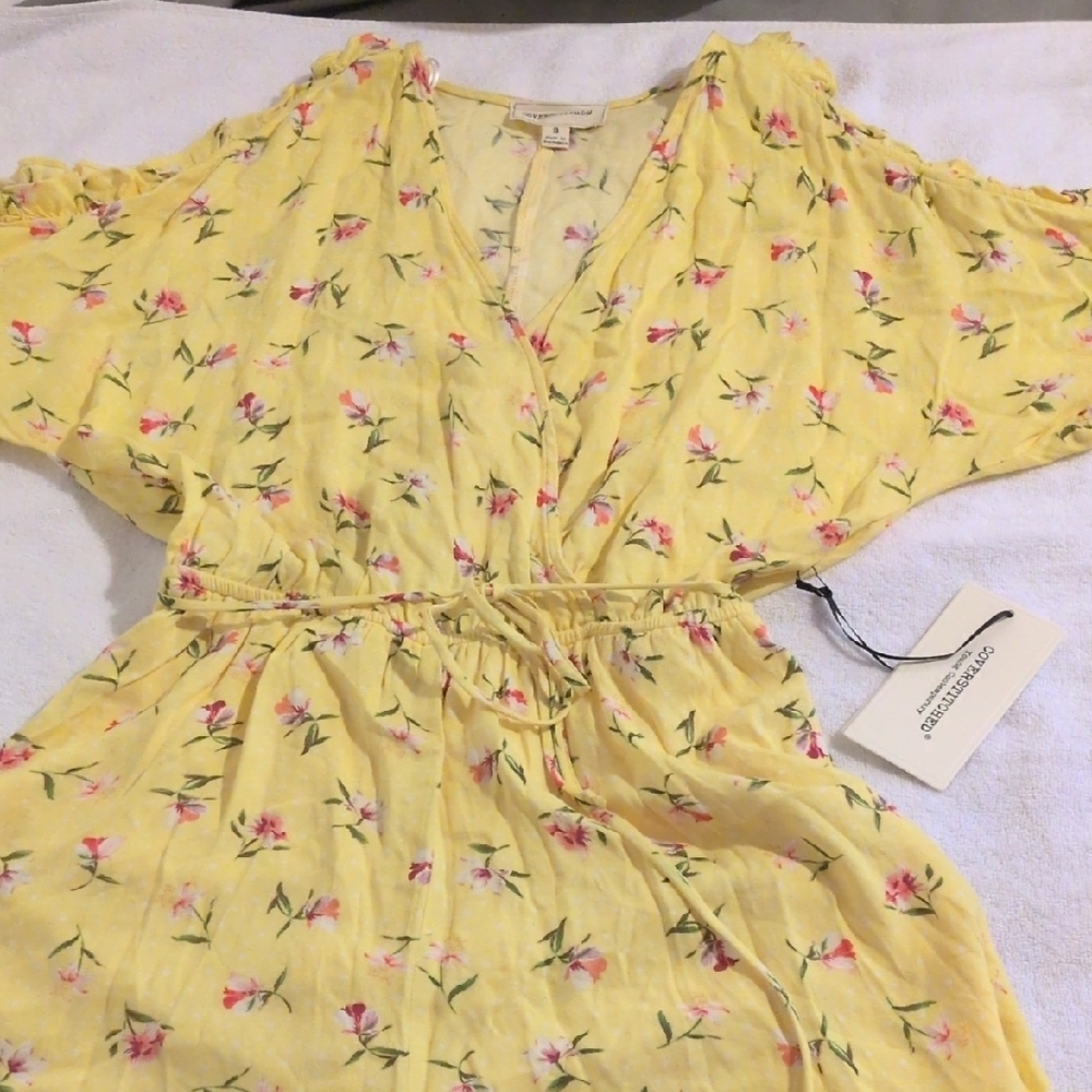 Yellow Floral Romper with Pink Accents